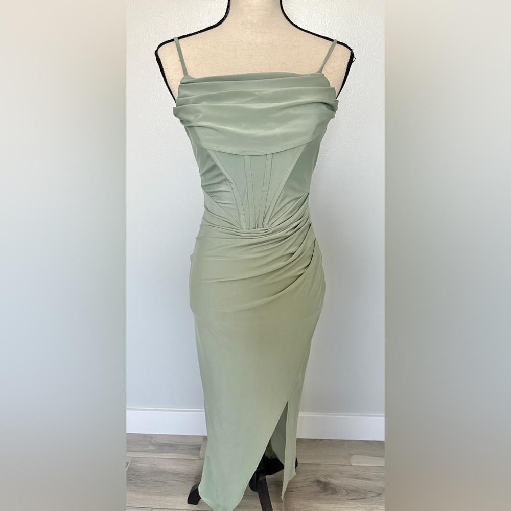 Light Green Corset Dress with Slit